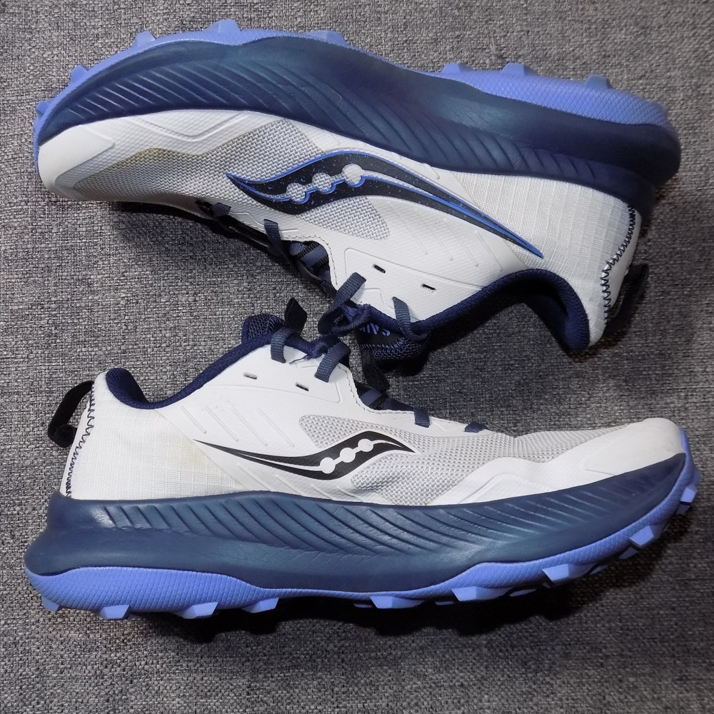 Saucony Peregrine 13 Trail Shoes Womens 9 White Navy Good S10845-15 Lugs Gaiter